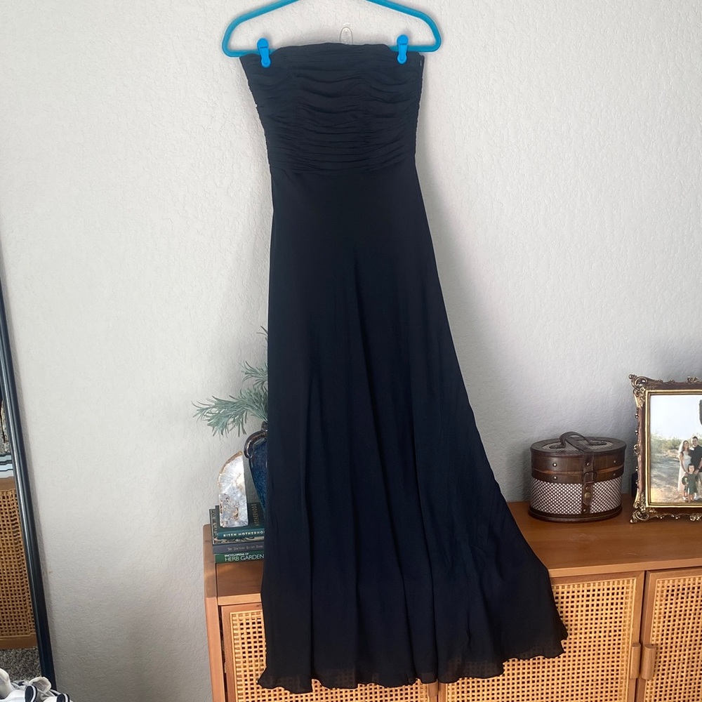 Ralph Lauren 100% Silk Stunning Black Strapless Ruched Bodice Evening Gown